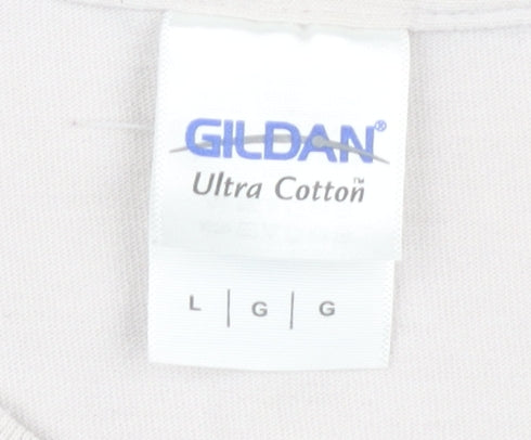 Mens UK Size L Gildan Beige T-Shirt