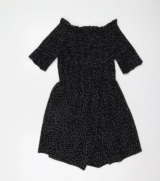 Nasty Gal Women's Black Polka Dot Off Shoulder Playsuit - Size 12