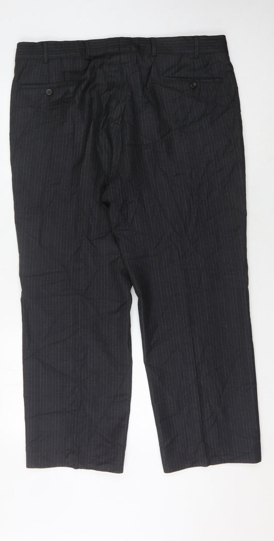 DAKS Men's Black Wool Striped Trousers, 54S