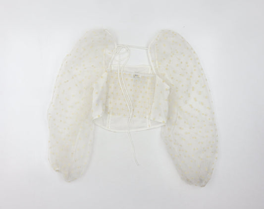 Topshop Women's White Polka Dot Cropped Blouse - Size 8