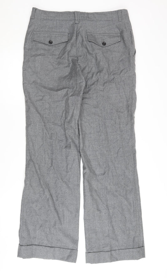 Reiss Women's Grey Wool Wide-Leg Trousers Size 34