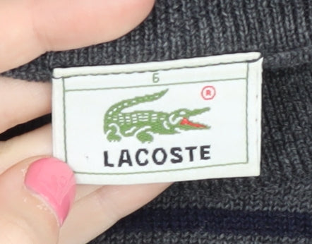 Lacoste Men's Grey Striped Wool Pullover Jumper