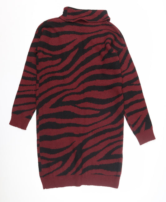 Brave Soul Women's Red & Black Animal Jumper Dress