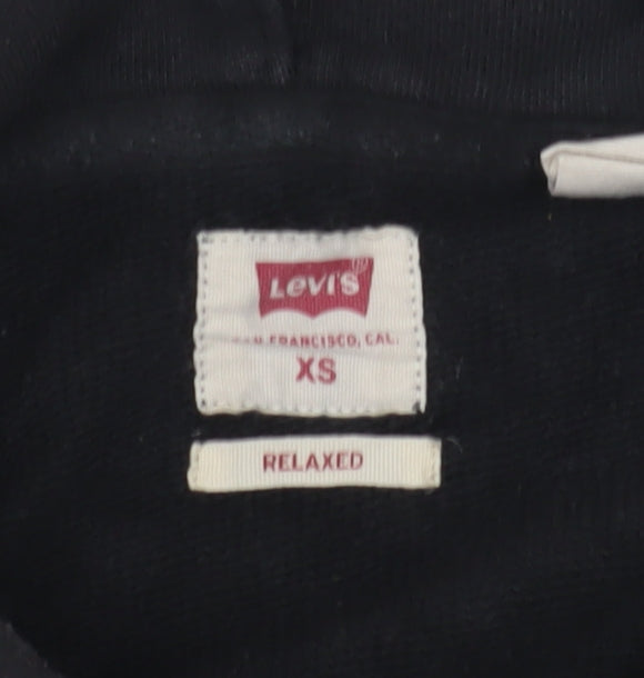 Brand and care label for Levi's unisex black xs pullover hoodie