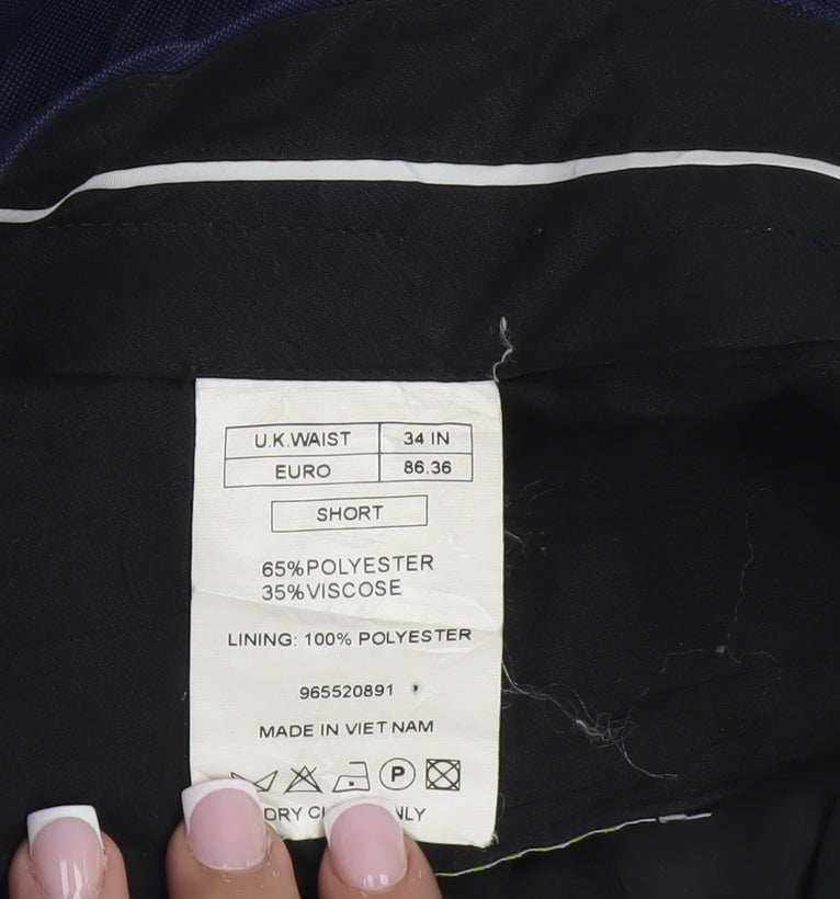 Men's Blue Polyester Viscose Trousers 34