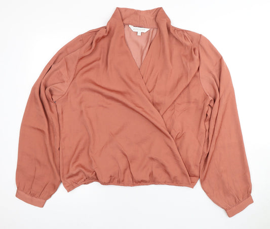Womens UK Size 2XL Apricot Brown Wrap Blouse