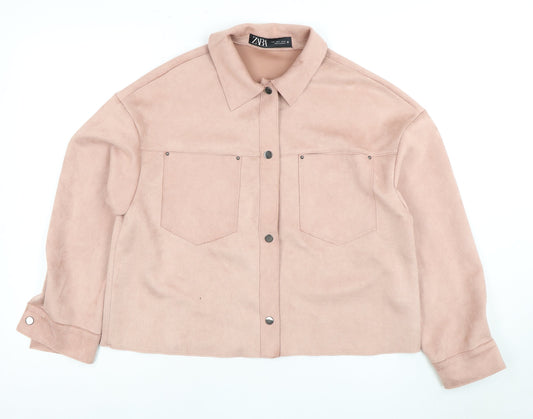 Zara Women's Pink Basic Jacket Size 10 Snap Closure