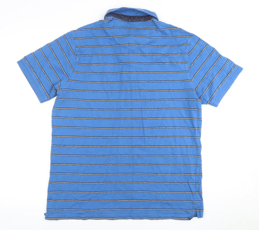 Marks and Spencer Men's Blue Striped Polo Shirt M