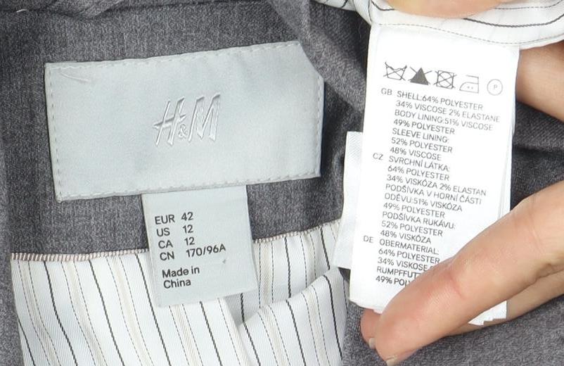 H&M Women's Grey Blazer Size 14 Notch Lapel