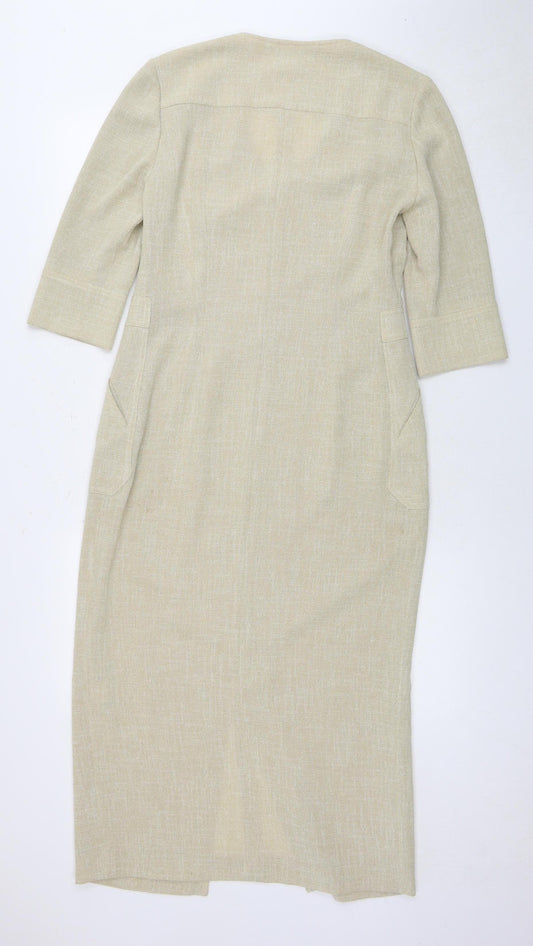 LUIS CIVIT Women's Beige Knee Length V-Neck Dress