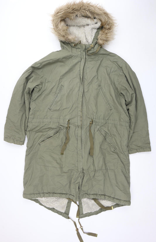 Womens UK Size 12 H&M Green Parka Coat