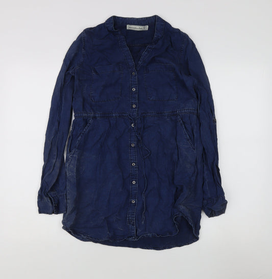 Womens UK Size XS Abercrombie & Fitch Blue Basic Button-Up