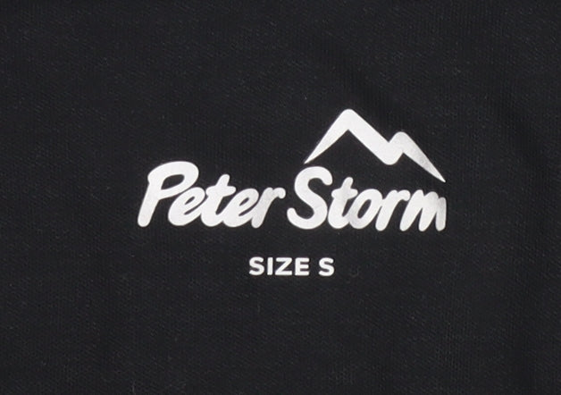 Close-up detail of Peter Storm unisex black sweatshirt, size S, for outdoors