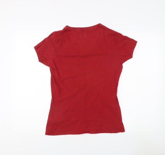 Champion Women's Red T-Shirt, Medium, V-Neck Casual