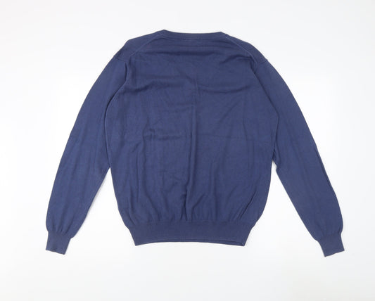 Woolovers Men's Blue V-Neck Cashmere Blend Jumper M