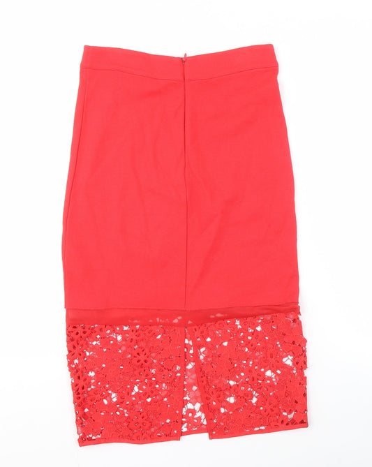 French Connection Women's Red Lace Pencil Skirt Size 8