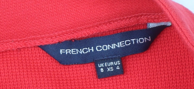 Brand and care label for French Connection Women's Red Lace Pencil Skirt, size 8
