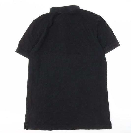 Burberry Men's Black Polo, Size L, Cotton Logo Accent
