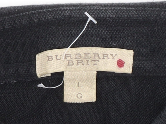 Burberry Men's Black Polo, Size L, Cotton Logo Accent
