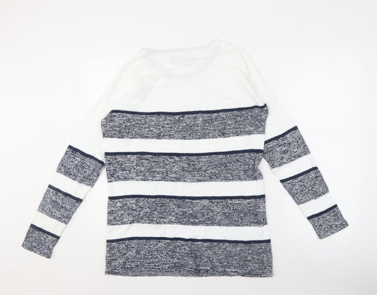 Paul Costelloe Men's L White Striped Pullover Jumper