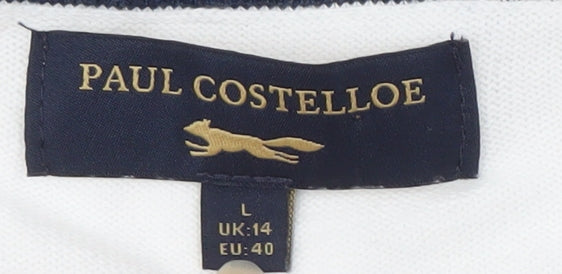 Paul Costelloe Men's L White Striped Pullover Jumper