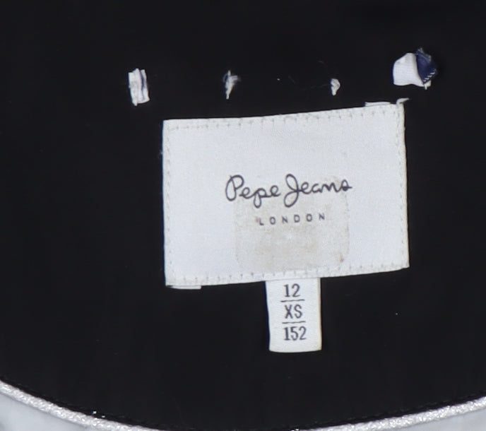 Brand and care label for Pepe Jeans Teens Black Parka Jacket with Fur Trim