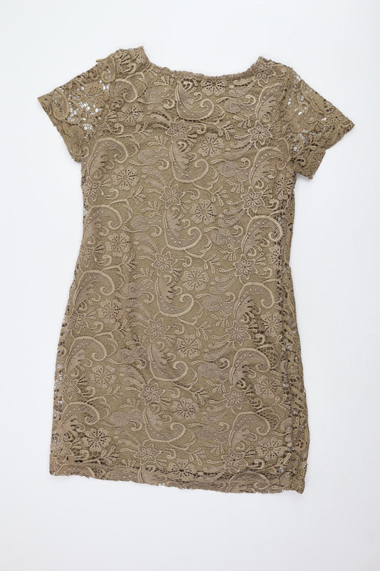 Next Women's Brown Lace Short Sleeve Dress - Size 16