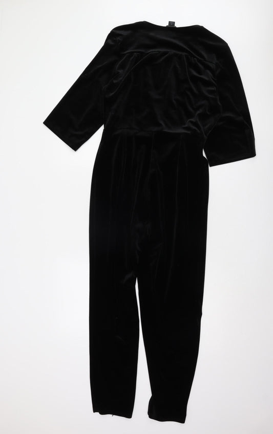 Monki Women's Black Velvet Jumpsuit, Size S, Party V-Neck