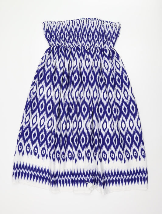 Debenhams Women's Blue Geometric Strapless Dress