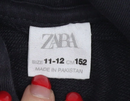 Zara Boys Black Graphic Print Hoodie Size 11-12 Years