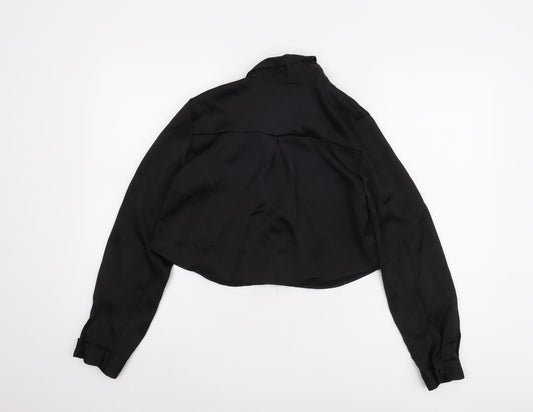 Womens UK Size XS Zara Black Cropped Button-Up