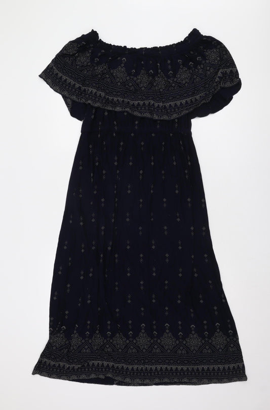 Monsoon Women Blue A-Line Off Shoulder Midi Dress