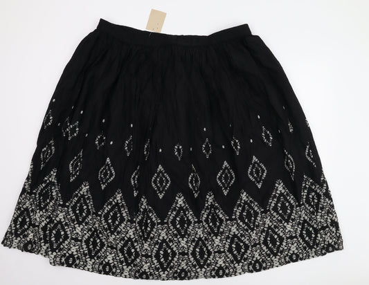 Damart Women's Black Peasant Skirt Size 24 Geometric Midi