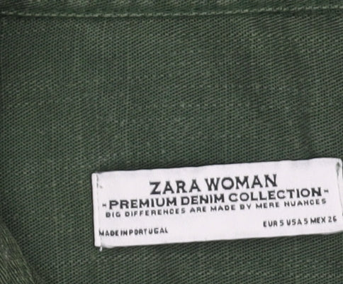 Womens UK Size 2XS Zara Green Basic Button-Up
