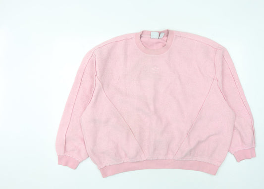 Additional front view of Adidas Women’s Pink Fleece Pullover Sweatshirt, size UK 14