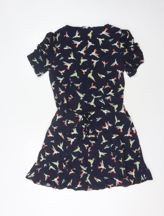 Oasis Women's Multicoloured Birds V-Neck Dress - Size 12