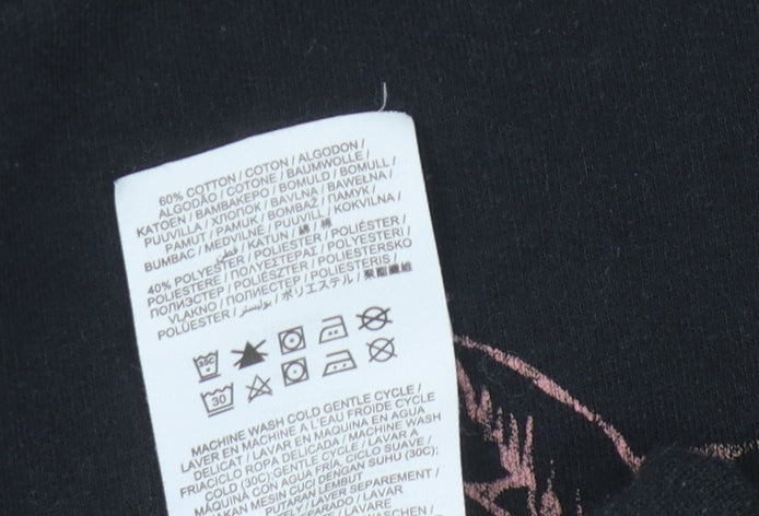 Brand and care label for Hurley Black unisex graphic pullover sweatshirt l