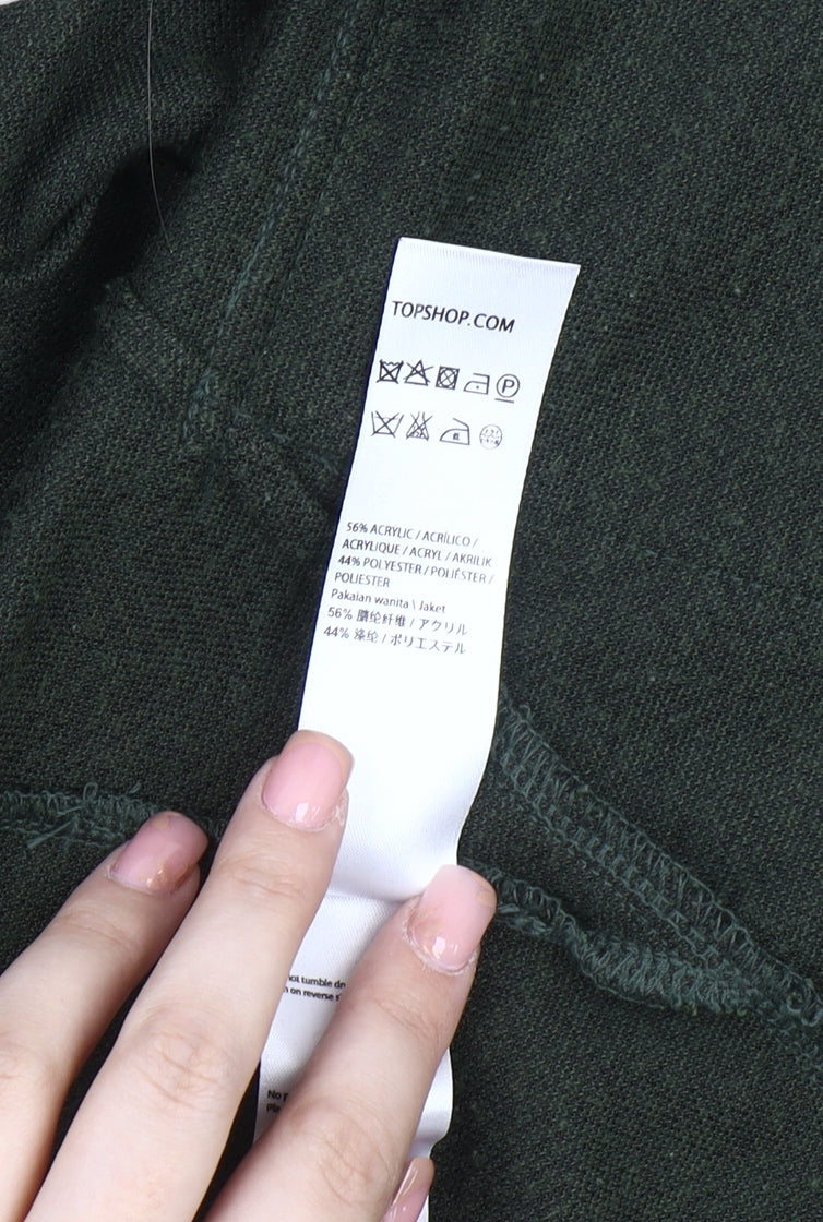 Topshop Women's Green Blazer, Size 8, Herringbone Pattern