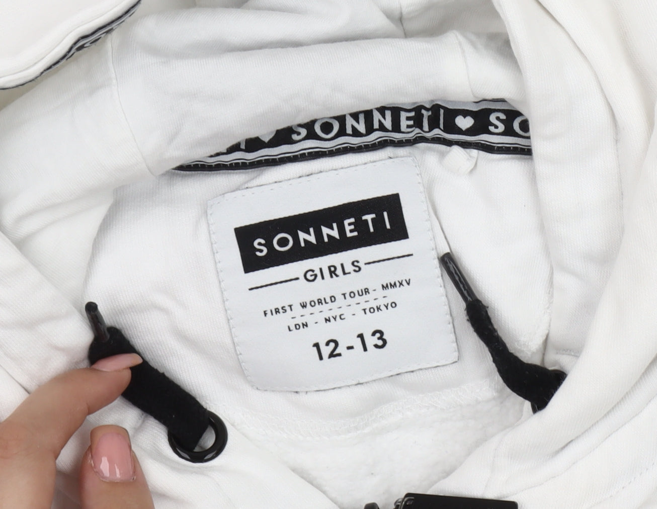 Sonneti Girls White Hoodie 12-13 Years with Zip Pockets