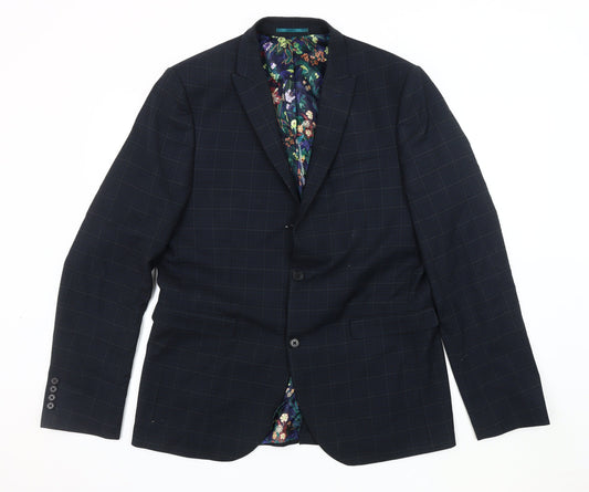 Next Men's Blue Slim Fit Check Blazer 42L