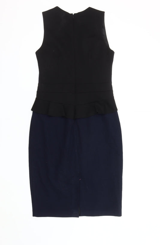 Oasis Women's Size 10 Black Blue Peplum Dress