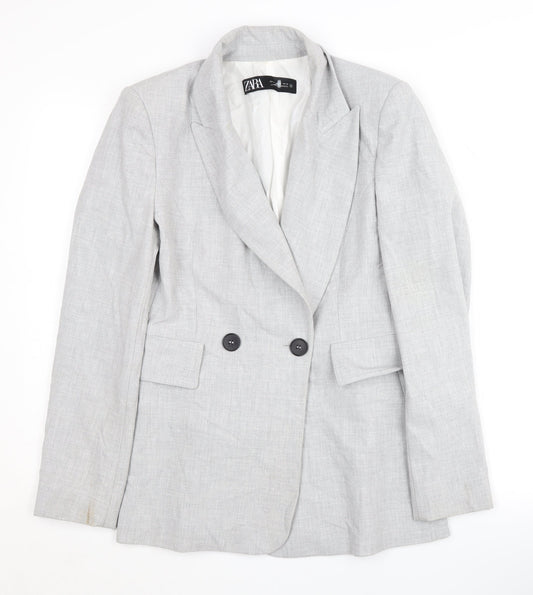 Zara Womens Grey XS Double-Breasted Blazer