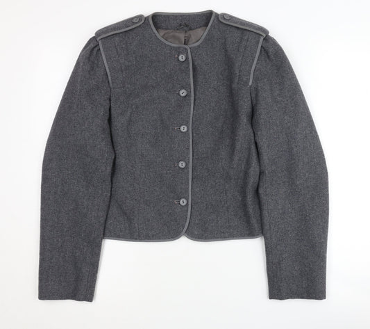 Additional front view of C&A Women's Grey Blazer, size 12, Wool Blend, Five-Button