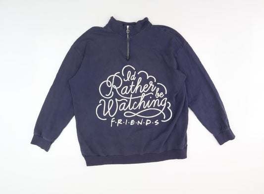 Additional front view of F.R.I.E.N.D.S Blue unisex sweatshirt, size L, 1/4 zip