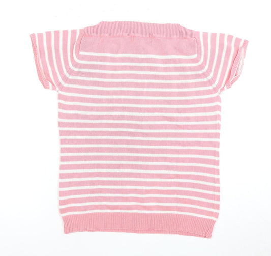 EWM Women's Pink Striped Jersey Top, S, Crew Neck, Short Sleeve