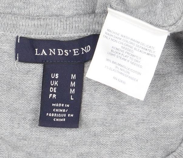Lands' End Grey Basic Crew Neck T-Shirt - Unisex M
