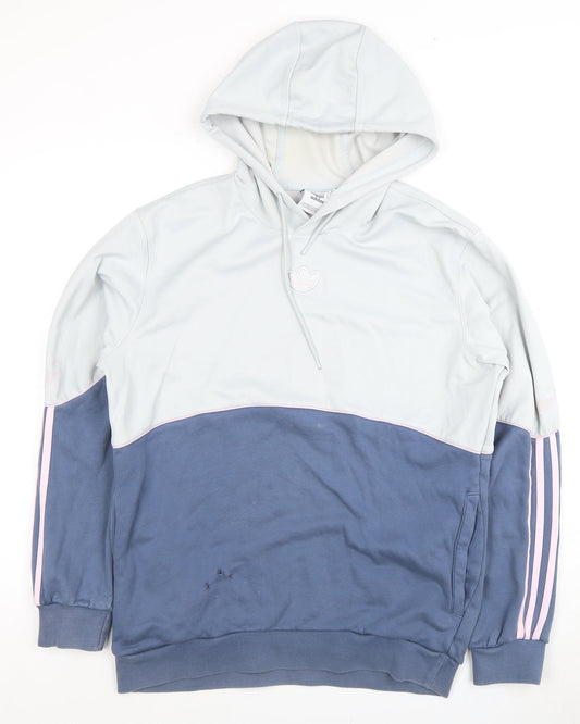 Additional front view of Adidas unisex blue pullover hoodie, size M, colourblock