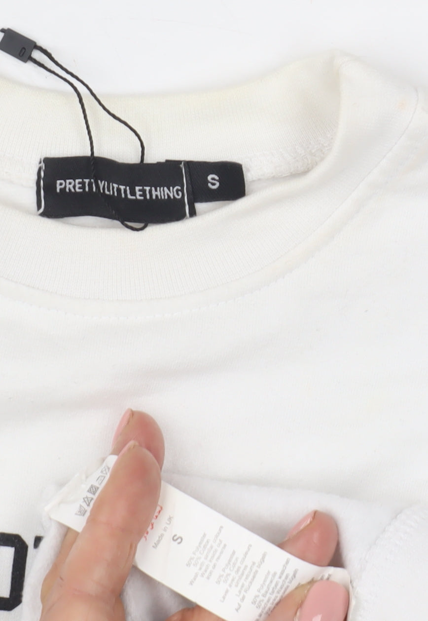 Unisex Adults UK Size S PRETTYLITTLETHING White Pullover Sweatshirt
