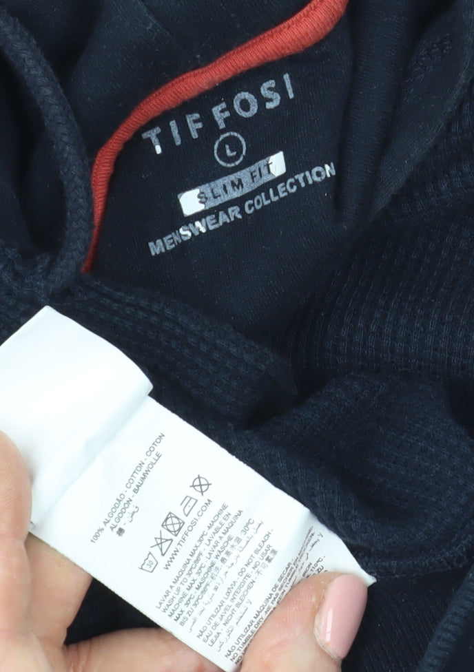 Tiffosi Men's Blue Pullover Hoodie, Slim Fit, L