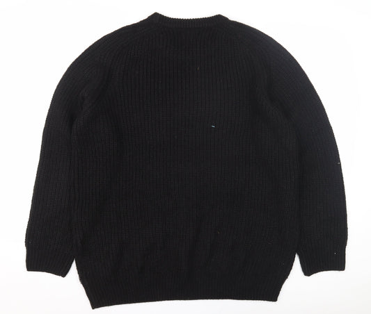 Threadbare Men's Black Chunky-Knit Pullover Jumper M